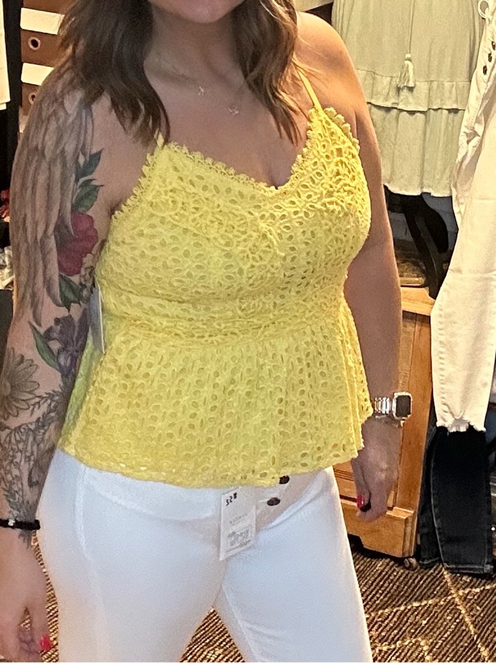 Yellow Eyelet Babydoll Tank
